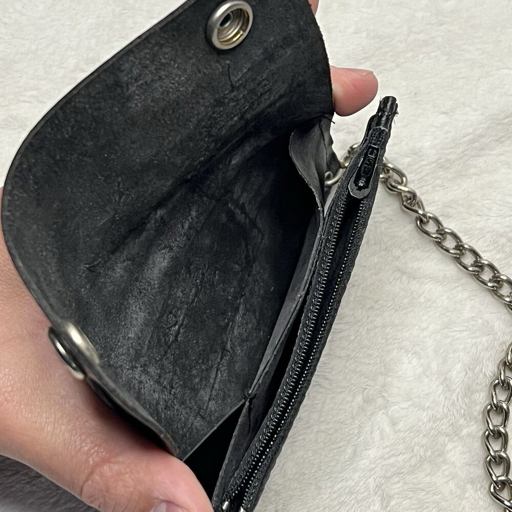 80's Vintage Harley Davidson Black USA Leather Wallet With Chain Eagle Logo Red - Picture 10 of 13
